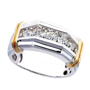 925 silver band rhinestones,  gold accent new unisex size 10